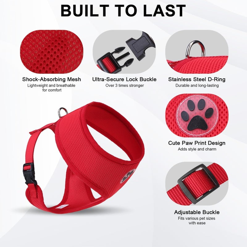 BINGPET BB5001 Soft Mesh Dog Harness Pet Walking Vest Puppy Padded Harnesses Adjustable, Red Small - Image 3